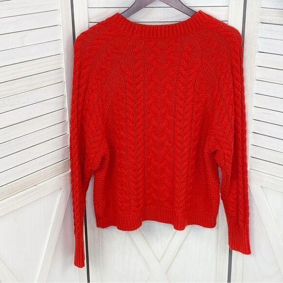 Aerie Cable Knit Crewneck Crop Sweater Red Small - Picture 8 of 13